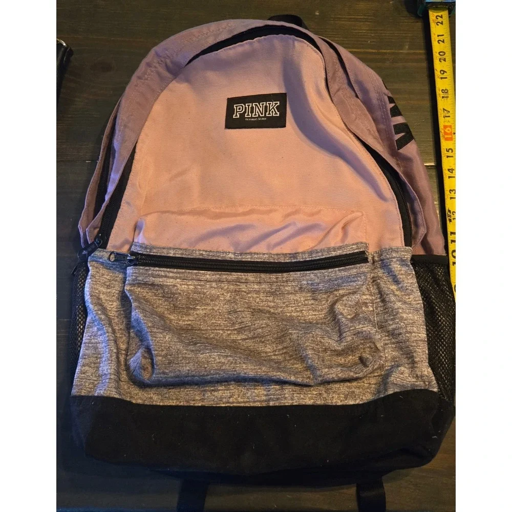 PINK Victoria's Secret Collegiate Backpack Book Bag Pink Gray Black School - Picture 2 of 9